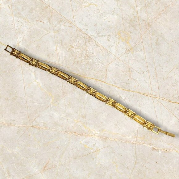 VINTAGE JOAN RIVERS BLUE ENAMEL X and O GOLD TONE BRACELET 7” - Picture 5 of 7